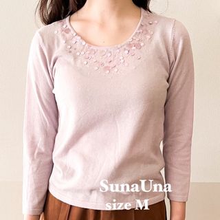 スーナウーナ(SunaUna)の【美品】スーナウーナ　アンゴラ混ニットセーター　薄手　ピンク　長袖　M(ニット/セーター)