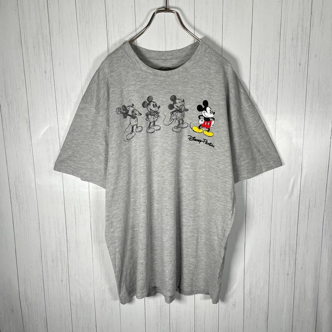 Disney(ディズニー)の[古着]ディズニー　半袖　Tシャツ　手書きプリント　刺繍　ミッキー　グレー メンズのトップス(Tシャツ/カットソー(半袖/袖なし))の商品写真