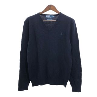 ポロラルフローレン(POLO RALPH LAUREN)の90年代 Polo by Ralph Lauren ラルフローレン ラムウール Vネック セーター トップス ネイビー (メンズ M) 中古 古着 P8378(ニット/セーター)