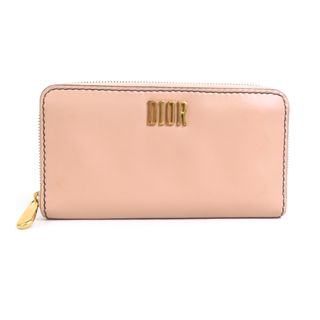 クリスチャンディオール(Christian Dior)のクリスチャンディオール Christian Dior ラウンドファスナー長財布 レザー ピンクベージュ レディース 送料無料【中古】 h30110f(財布)