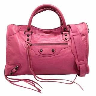 バレンシアガ(Balenciaga)の【在庫一掃】BALENCIAGA バレンシアガ 2WAY ザ シティ ハンドバッグ ショルダーバッグ 肩掛け かばん 鞄 115748 レザー    フューシャピンク マットブラウン金具 レディース【中古品】(ショルダーバッグ)