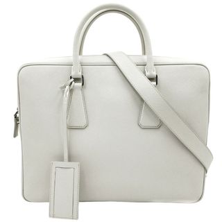 PRADA - 【SALE】PRADA プラダ ビジネスバッグ サフィアーノトラベル ハンドバッグ ショルダーバッグ 肩掛け 斜め掛け SAFFIANO TRAVEL 2WAY トライアングルロゴ 2VE363 レザー    ホワイト 白 シルバー金具 メンズ【中古品】