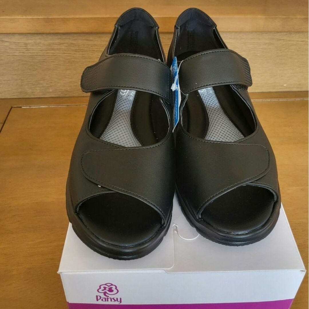 pansy(パンジー)の新品 パンジー 4077 ブラック 24.5 さらっと汗吸収 軽量 オープントゥ レディースの靴/シューズ(サンダル)の商品写真