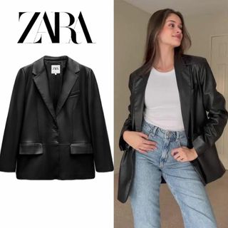 ザラ(ZARA)のZARA フェイクレザー マスキュリン ブレザー XS(テーラードジャケット)