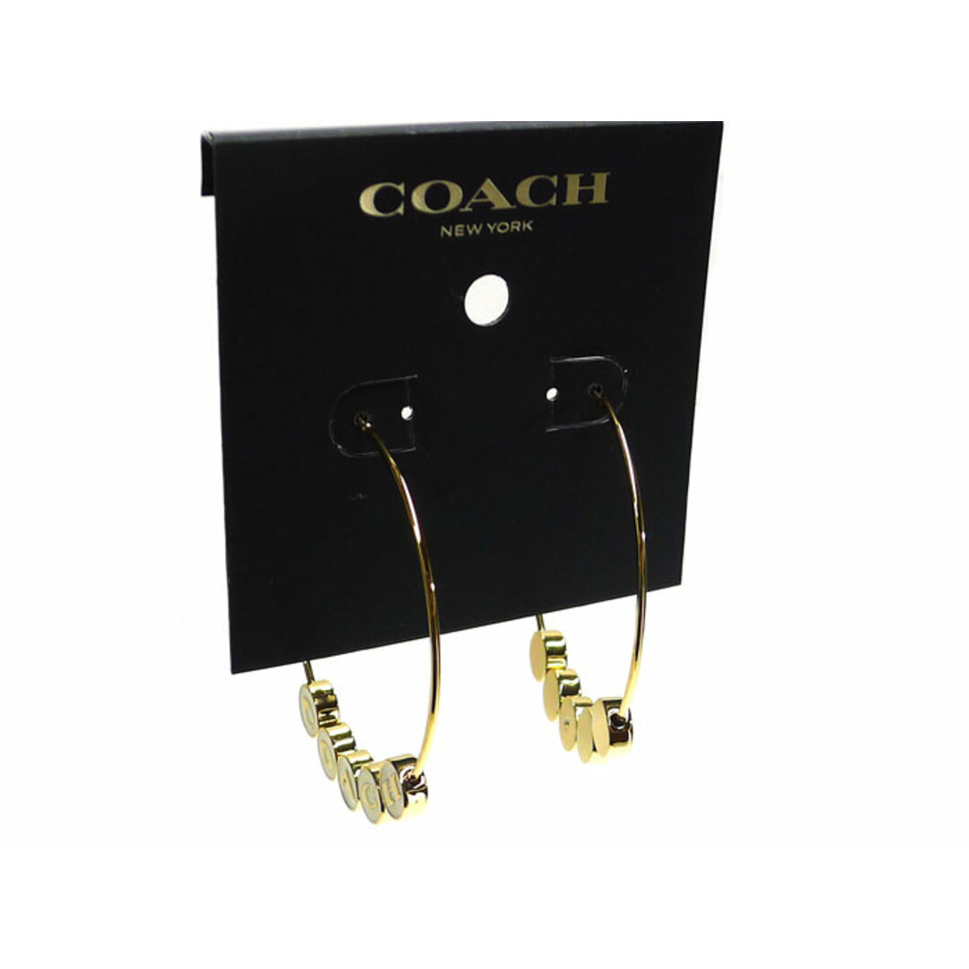 COACH(コーチ)のCOACH フープピアス ロゴ ゴールド ホワイト メッキ GP レディースのアクセサリー(ピアス)の商品写真