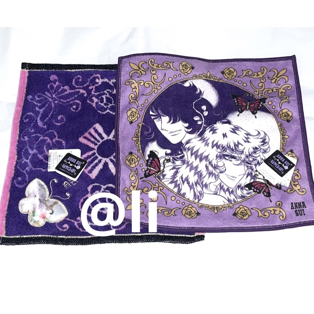 ANNA SUI(アナスイ)の新品未使用 ANNASUI ベルサイユのばら ハンカチ 2枚 ブラック パープル レディースのファッション小物(ハンカチ)の商品写真