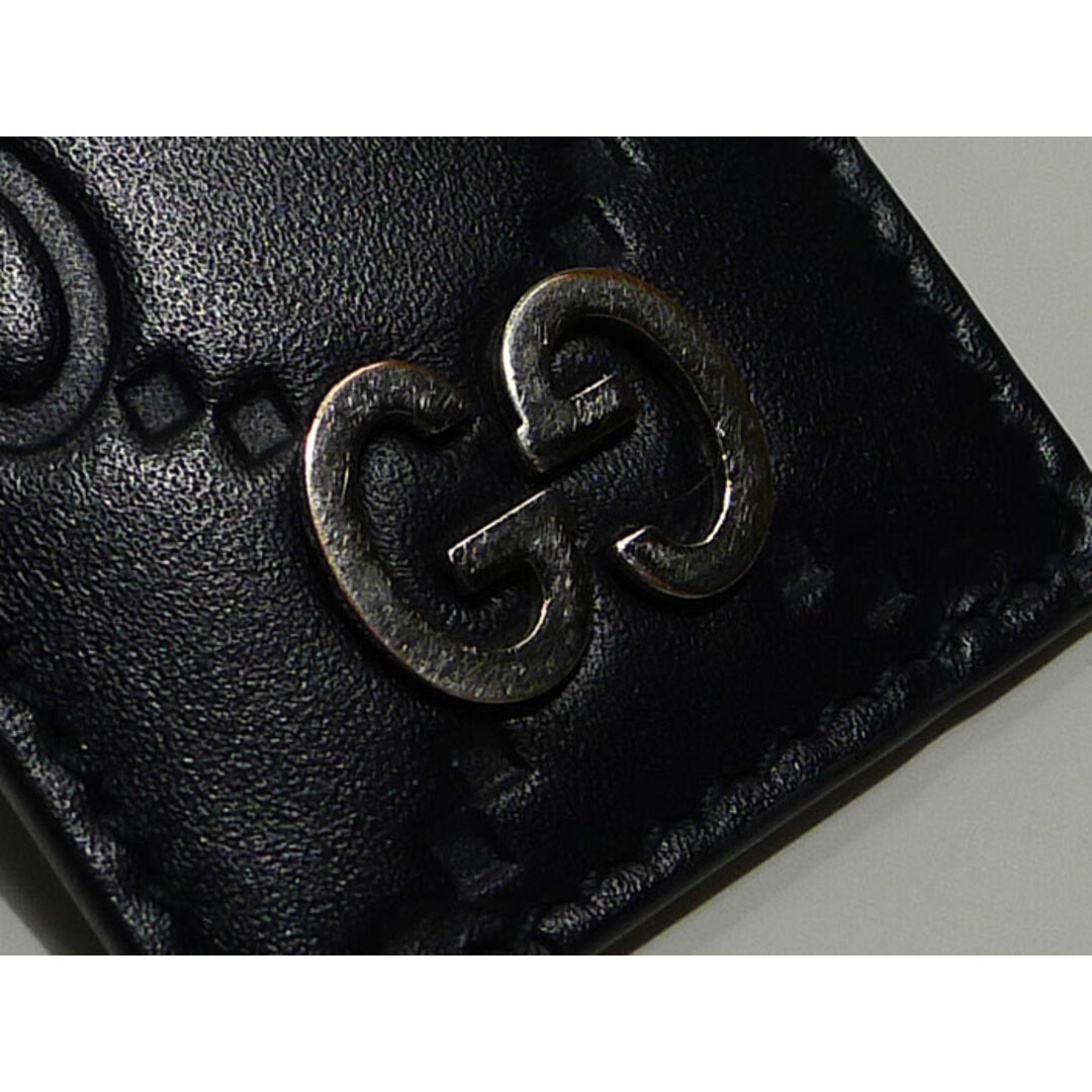 Gucci(グッチ)のGUCCI シグネチャー レザー キーリング キーホルダー ブラック シルバー レディースのファッション小物(キーホルダー)の商品写真