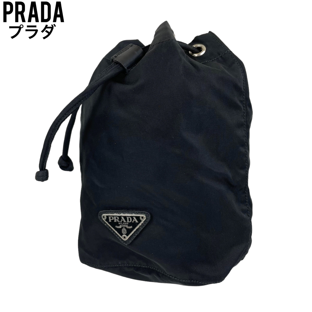 PRADA - ✨美品 PRADA プラダ ポーチ バニティ 巾着 三角ロゴ ブラック