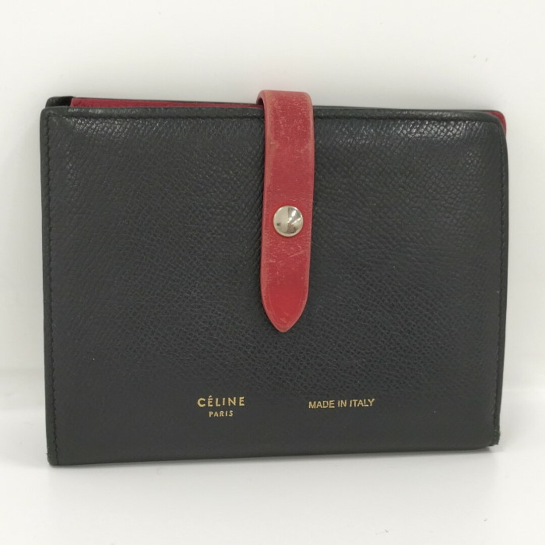 celine(セリーヌ)のCELINE 二つ折り財布 ラージ ストラップ レザー ブラック ピンク レディースのファッション小物(財布)の商品写真