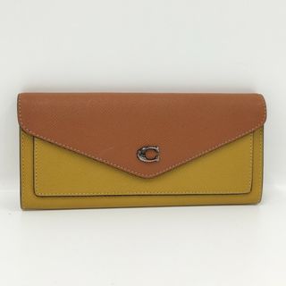 コーチ(COACH)のCOACH 2つ折り 長財布 Cロゴ レザー キャラメル イエローオークル(財布)