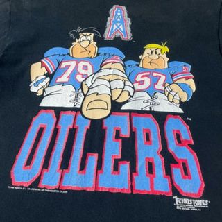 90年代 THE FLINTSTONES HOUSTON OILERS NFL キャラクタープリント Tシャツ メンズM(Tシャツ/カットソー(半袖/袖なし))