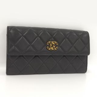 シャネル(CHANEL)のCHANEL 二つ折り 長財布 マトラッセ ラムスキン レザー ブラック(財布)