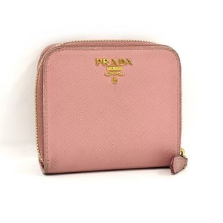 プラダ(PRADA)のPRADA 2つ折り 財布 ラウンドジップ ロゴ レザー ピンク(財布)