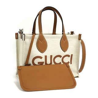 グッチ(Gucci)のGUCCI プリント ミニ トートバッグ キャンバス アイボリー 772144(トートバッグ)