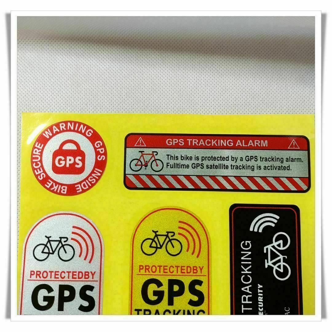 !! WARNING !!　GPS ステッカー　自転車　警告　車 セキュリティ スポーツ/アウトドアの自転車(その他)の商品写真