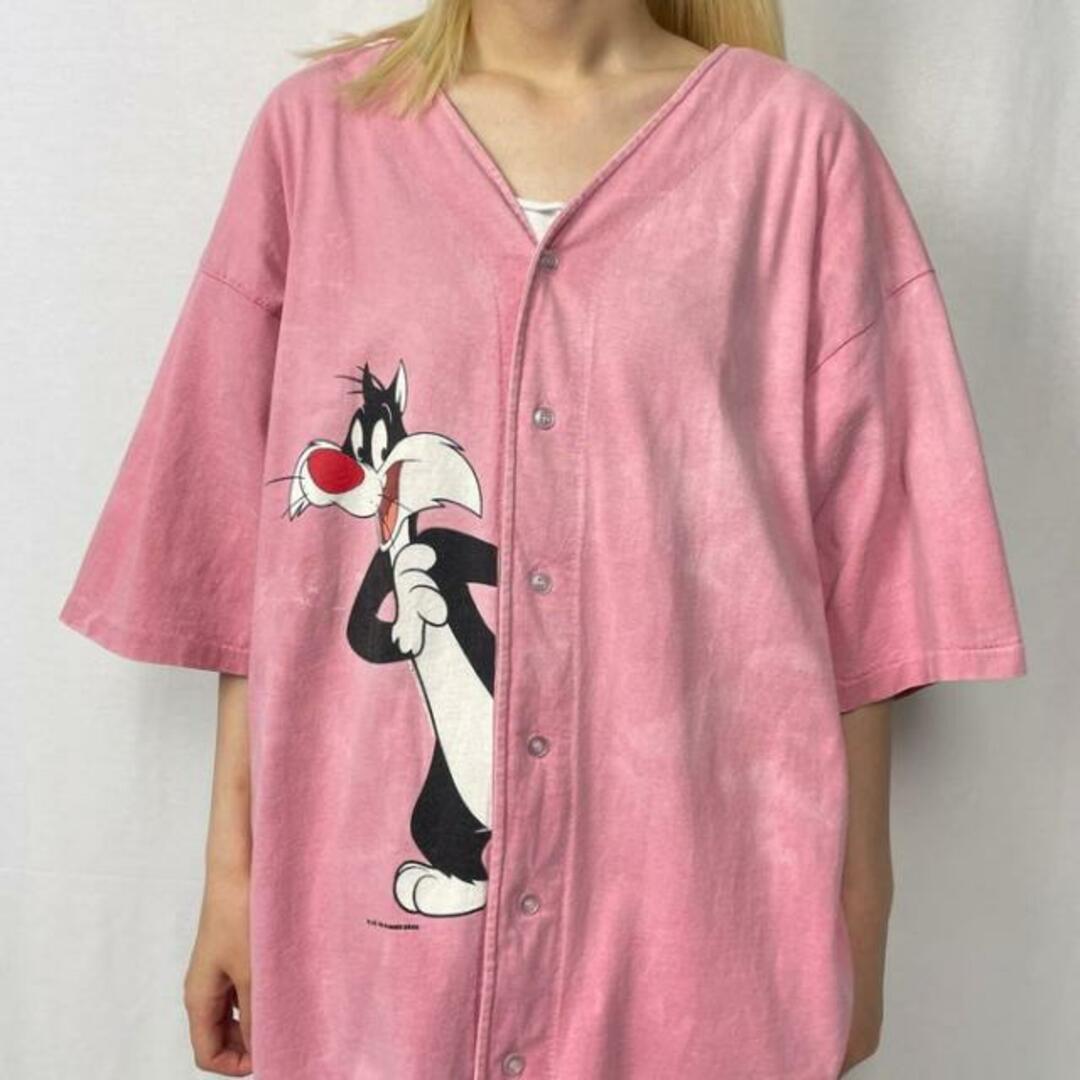 90年代 ルーニーテューンズ シルベスター・キャット キャラクタープリント ベースボールシャツ メンズXL相当 レディース メンズのトップス(その他)の商品写真