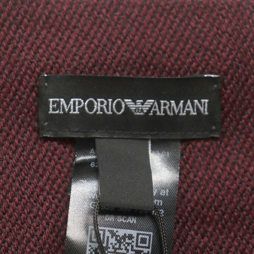 Emporio Armani(エンポリオアルマーニ)の未使用品▼2019年製 黒タグ エンポリオアルマーニ ロゴ入り フリンジ付き ウール100% マフラー ボルドー×グレー メンズ イタリア製 正規品 メンズのファッション小物(マフラー)の商品写真