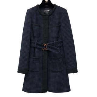 美品 19AW シャネル ノーカラー ツイードジャケット アウター チェック柄