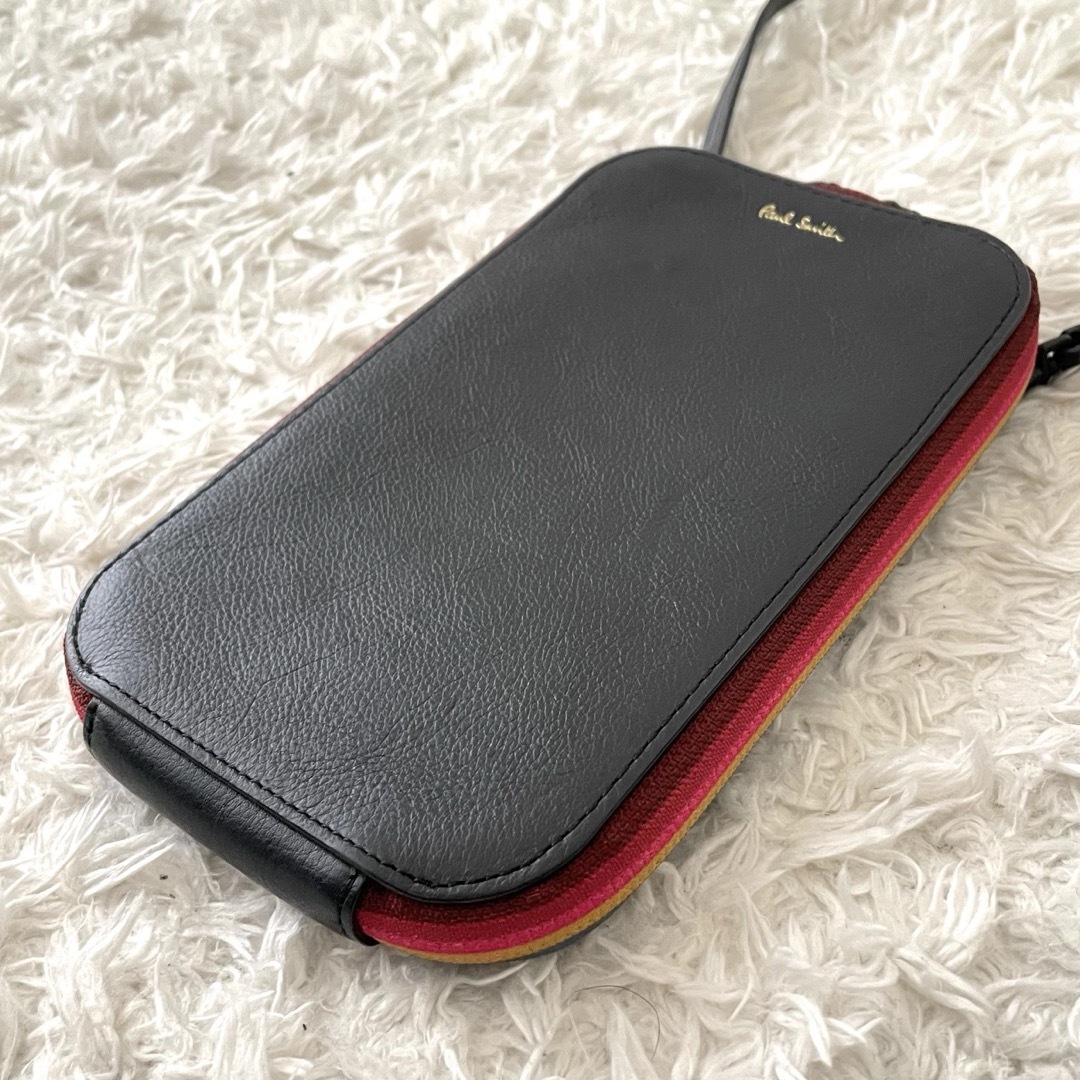 【美品】 ポールスミス スマホショルダー ポシェット マルチストライプ 現行品