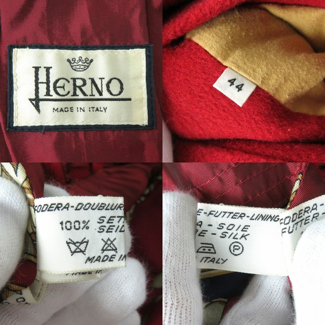 HERNO(ヘルノ)の良品△イタリア製 HERNO ヘルノ ヴィンテージ 裏地総柄・シルク100％ カシミヤ混 ウールコート オーバーサイズ レディース レッド 赤色 44 レディースのジャケット/アウター(その他)の商品写真