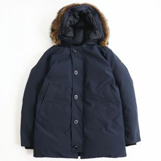 モンクレール(MONCLER)の極美品●MONCLER モンクレール POLA/ポーラ ファー/ロゴパッチ付き WZIP フーデッドダウンジャケット ネイビー 2 正規品 メンズ(ダウンジャケット)