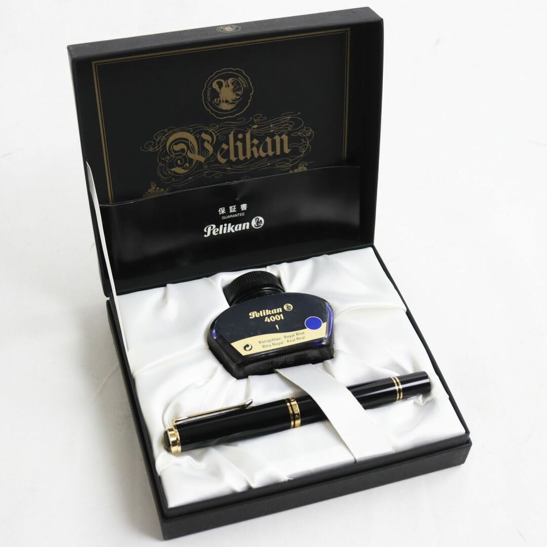 Pelikan(ペリカン)の極美品●Pelikan ペリカン スーベレーン M1000 ペン先18K ロゴ入り 万年筆 ブラック×ゴールド Mニブ 箱/インクボトル付き インテリア/住まい/日用品の文房具(ペン/マーカー)の商品写真