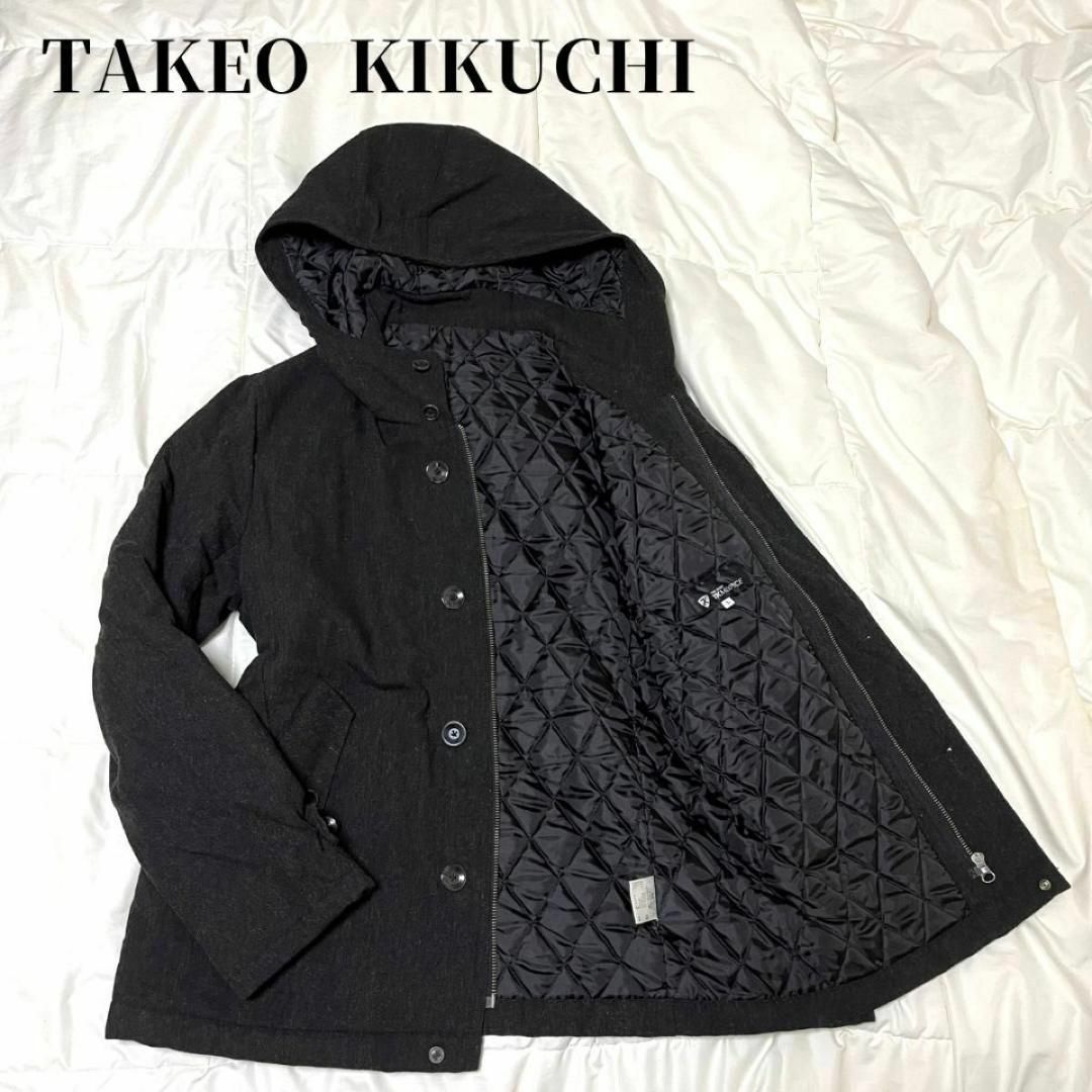 TAKEO KIKUCHI(タケオキクチ)の【美品】タケオキクチ　ブルゾン　キルティング　ウール混　ブラック　フード付き メンズのジャケット/アウター(ブルゾン)の商品写真