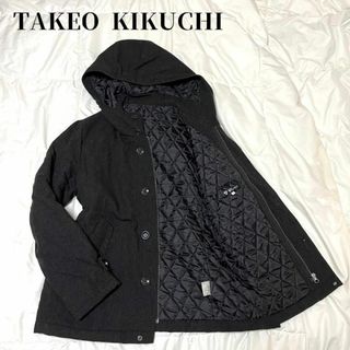 【美品】タケオキクチ　ブルゾン　キルティング　ウール混　ブラック　フード付き