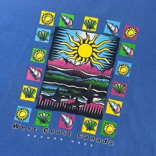 90年代 WEST COAST CANADA シャチ 貝殻 アニマル スーベニア アート プリント Tシャツ  メンズ2XL相当(Tシャツ/カットソー(半袖/袖なし))
