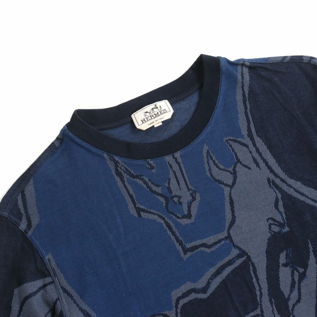 Hermes(エルメス)の極美品●21SS HERMES エルメス Dance of Horses Light 鹿の子生地 半袖 Tシャツ/カットソー ブルー系 大きめサイズXXL イタリア製 正規品 メンズのトップス(Tシャツ/カットソー(半袖/袖なし))の商品写真