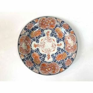 骨董　アンティーク　古伊万里　色絵　金襴手　輸出伊万里　獅子牡丹　皿　丸皿(陶芸)