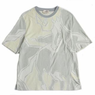 エルメス(Hermes)の極美品●2021年製 HERMES エルメス 鹿の子生地  Dance of Horses Light  半袖 Tシャツ/カットソー グレー×クリーム L 伊製 正規品(Tシャツ/カットソー(半袖/袖なし))