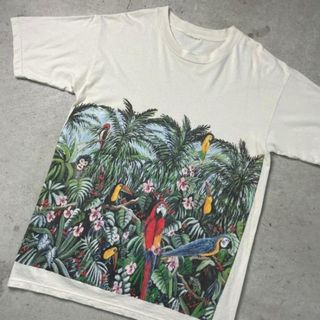 ジャングル アニマル フラワー 両面プリントTシャツ メンズXL相当(Tシャツ/カットソー(半袖/袖なし))