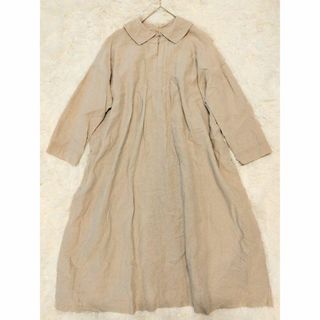 ネストローブ(nest Robe)の【美品】ネストローブ ブラックリネンスモックワンピース ナチュラル  F(ロングワンピース/マキシワンピース)