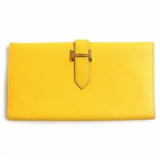 エルメス(Hermes)の美品▼HERMES エルメス ベアン クラシック ヴォ―エプソン レザーウォレット/2つ折り長財布 ジョーヌ/JAUNE ゴール金具 仏製 □G刻印 箱付(長財布)