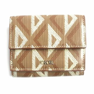 未使用品▼DIOR ディオールオム 2ESBC110 CDダイヤモンド レザー 3つ折り財布/コンパクトウォレット 茶 ゴール金具 伊製 メンズ 箱・袋付き