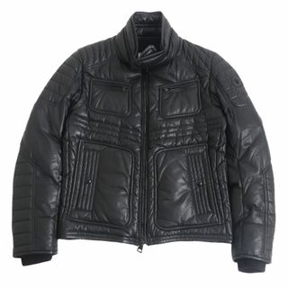 モンクレール(MONCLER)の美品□MONCLER/モンクレール DIMITRI ロゴワッペン スタンドカラー WZIP ラムレザーダウンジャケット/パフィージャケット 黒 0 正規品(ダウンジャケット)