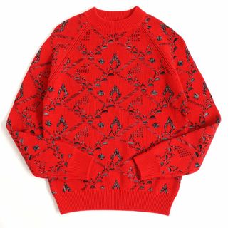 サンローラン(Saint Laurent)の極美品□18AW サンローランパリ 529834 カシミヤ混 ボトルネック フローラル ジャガードニット/セーター レッド S イタリア製 正規品(ニット/セーター)