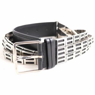 ディオールオム(DIOR HOMME)の良品□Dior HOMME/ディオールオム　エディ期　3連　メタル×レザー　ピンバックル　ベルト　ブラック×シルバー　希少　イタリア製　メンズ(ベルト)