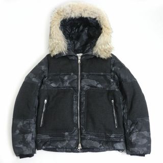 モンクレール(MONCLER)の極美品□15-16AW モンクレール DEDION GIUBBOTTO カモフラ柄 ウール切り替え ロゴワッペン フーデッド WZIP ダウンジャケット 黒 1 正規品(ダウンジャケット)