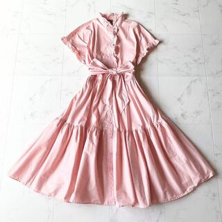 美品✨ラルフローレン　ラッフルトリムコットンブレンドドレス　4  ピンク