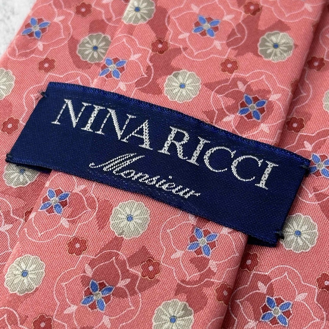 NINA RICCI(ニナリッチ)の【美品✨】メンズ ネクタイ NINA RICCI ニナリッチ フラワー鳥 ピンク メンズのファッション小物(ネクタイ)の商品写真