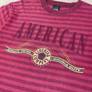 90年代 USA製 AMERICA 企業 アドバタイジング ボーダー プリントTシャツ メンズL(Tシャツ/カットソー(半袖/袖なし))