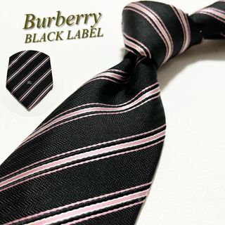 バーバリーブラックレーベル(BURBERRY BLACK LABEL)の【美品】バーバリーブラックレーベル ネクタイ レジメンタルストライプ柄 シルク(ネクタイ)