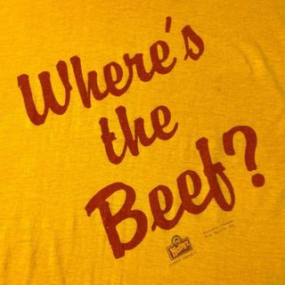 80年代 Wendy's ウェンディーズ Where's th Beef?  メッセージ 企業ロゴ アドバタイジング プリント Tシャツ メンズM相当 レディース(Tシャツ/カットソー(半袖/袖なし))