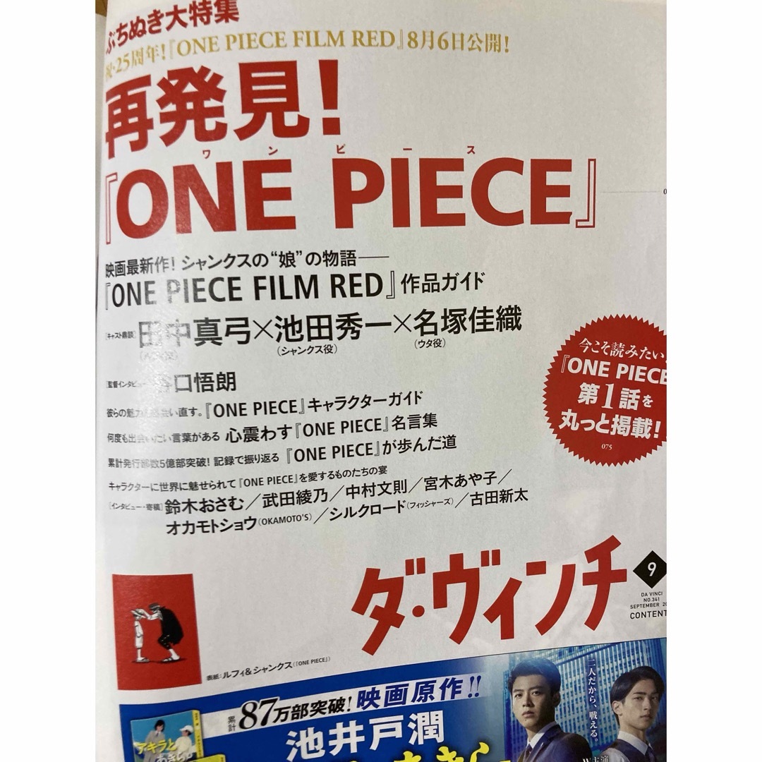 ONE PIECE(ワンピース)のダ・ヴィンチ　2022.9月号  再発見！ワンピース エンタメ/ホビーの雑誌(アート/エンタメ/ホビー)の商品写真