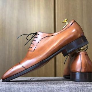 サントーニ(Santoni)の魅惑のパティーヌ！サントーニ|表記7.5|26.5|ホールカット|茶|k1077(ドレス/ビジネス)