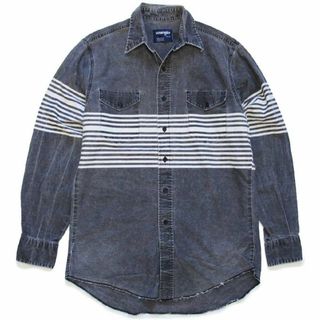 ラングラー(Wrangler)の90s Wranglerラングラー ボーダー 切り替え ブラック コットン ダンガリーシャツ フェード 15.5★オールド デニム カントリー ウエスタン(シャツ)