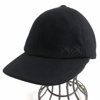 サカイ(sacai)の極美品□sacai×KAWS サカイ カウズ 21-0289S ロゴ刺繍入り ウール100％ メルトン ベースボールキャップ/帽子 ブラック 1 日本製 正規品　t03-st30306-451(キャップ)