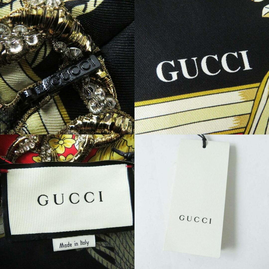 Gucci(グッチ)の未使用品◎正規品 18年 グッチ 557604 ビジュー・パール装飾 シルク100％ フローラルプリント Aライン ワンピース／ドレス 黒×赤 38 伊製 レディースのワンピース(ミニワンピース)の商品写真